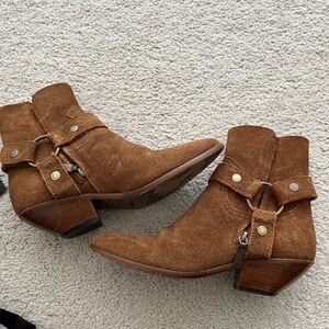 Yves Saint Laurent Brown Suede Ankle Booties with Western Flair